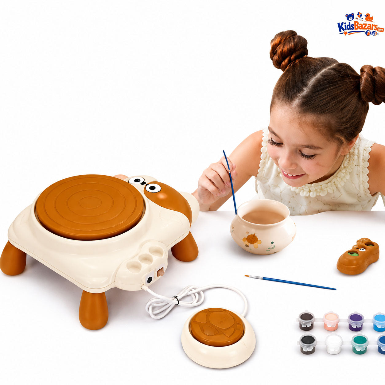 Skirfy Mini Pottery Wheel Machine Kit for Beginners Kids with Light,Electric Adjustable Speed,Clay Spinner DIY Tools for Art Craft,Toy