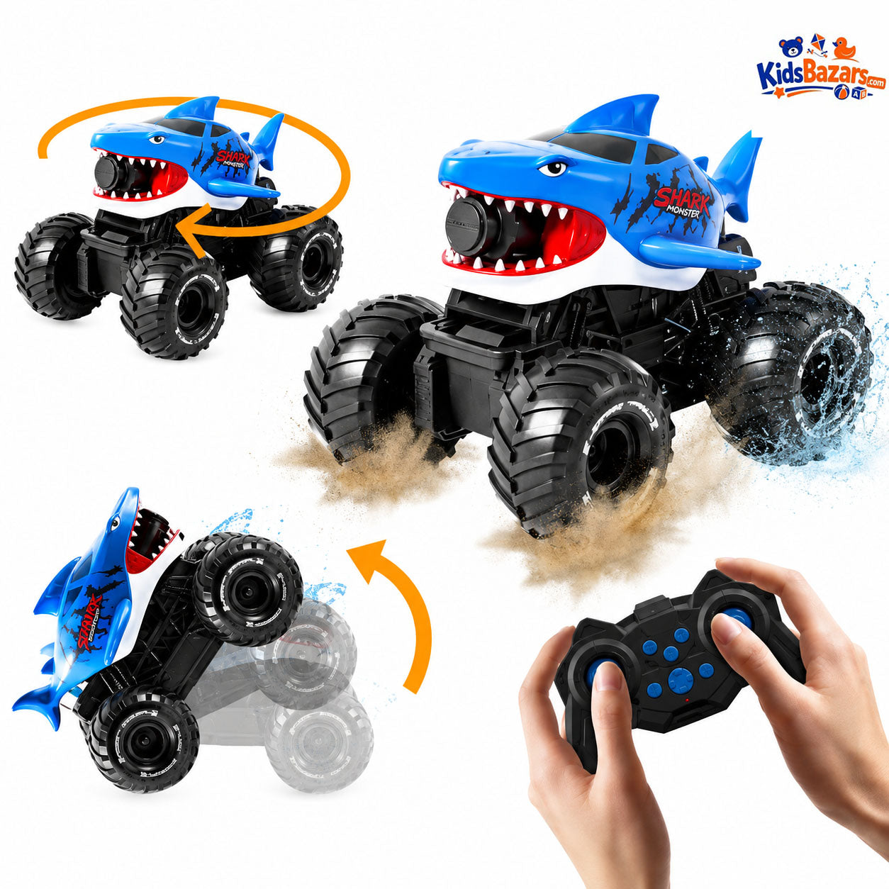 CONUSEA 2.4G Amphibious RC Car – Water Gun Stunt Truck & RC Boat (150ml Tank, Long Range