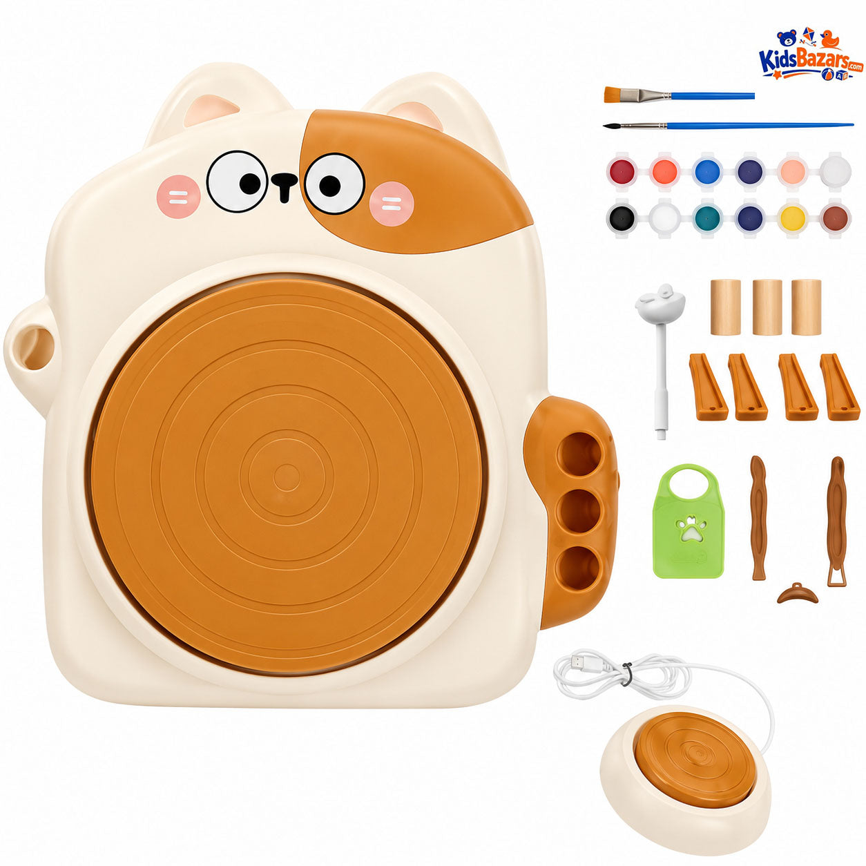 Skirfy Mini Pottery Wheel Machine Kit for Beginners Kids with Light,Electric Adjustable Speed,Clay Spinner DIY Tools for Art Craft,Toy