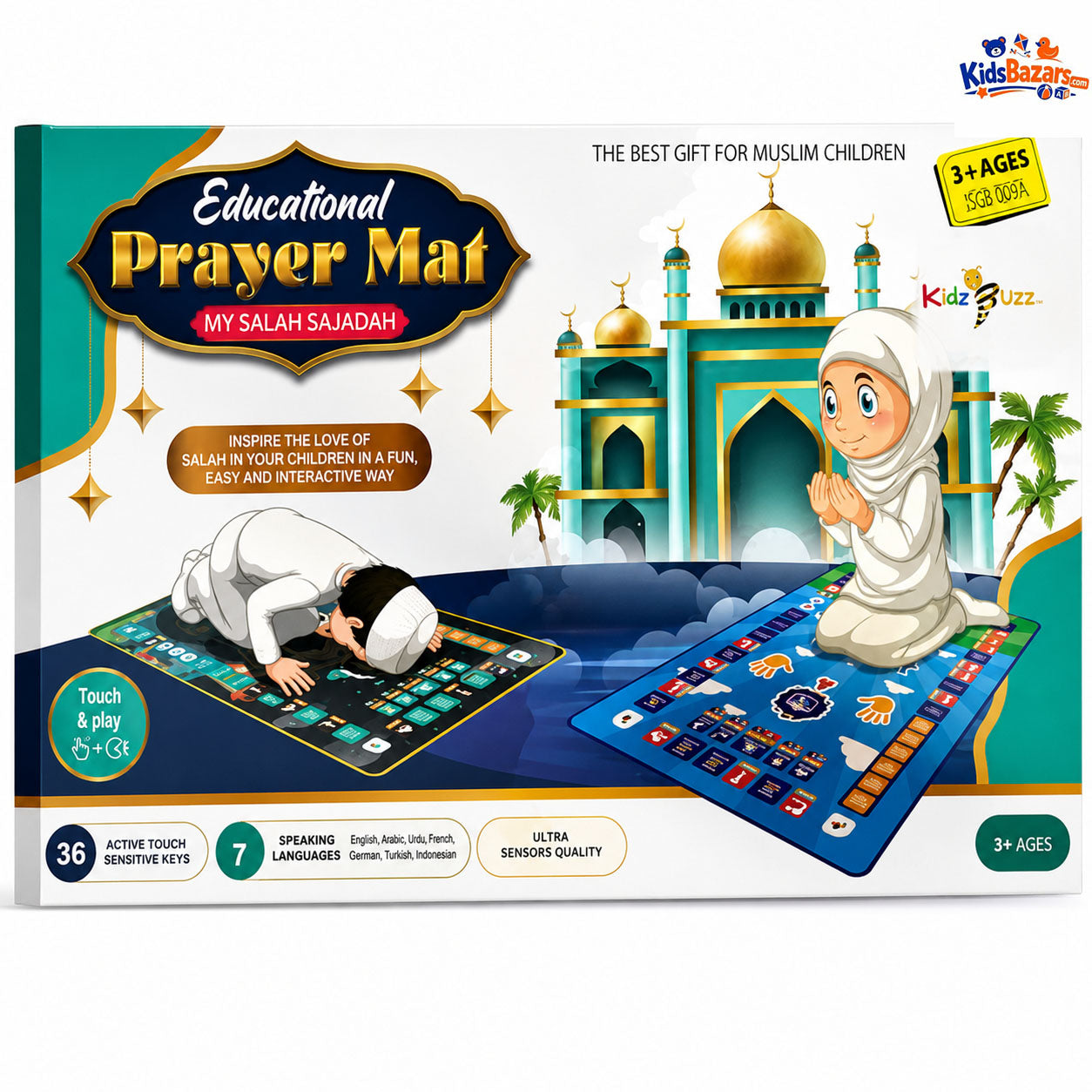 Educational Prayer Mat for Kids – Interactive My Salah Sajadah | Touch & Sound Islamic Learning Prayer Mat with 7 Languages
