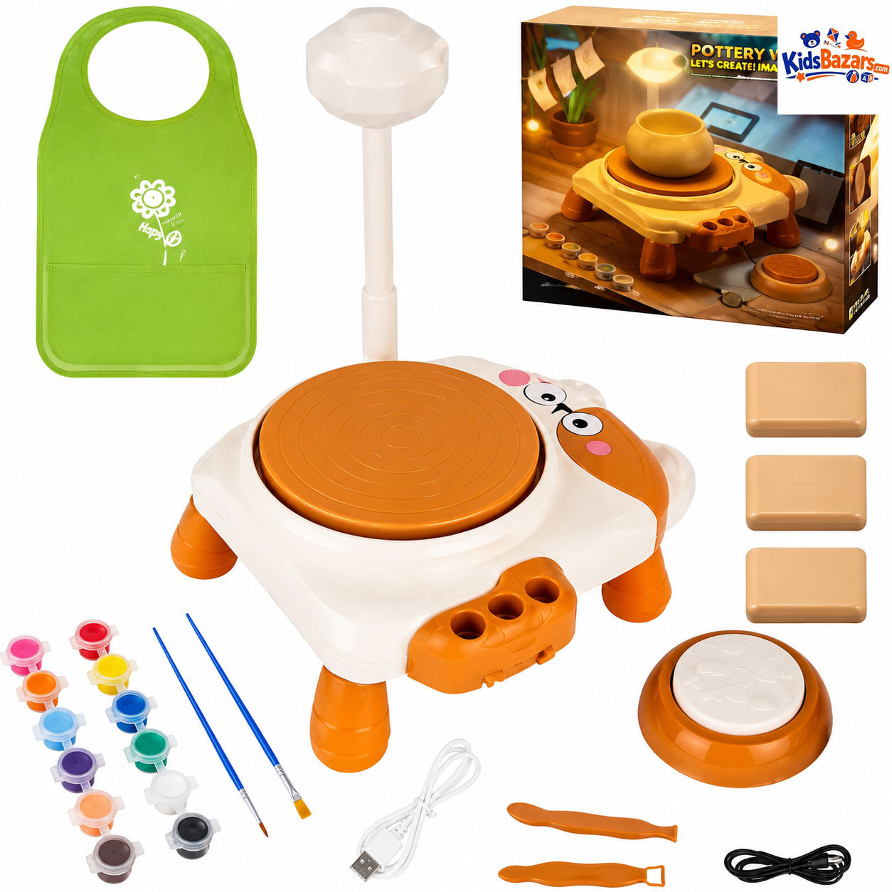 Skirfy Mini Pottery Wheel Machine Kit for Beginners Kids with Light,Electric Adjustable Speed,Clay Spinner DIY Tools for Art Craft,Toy