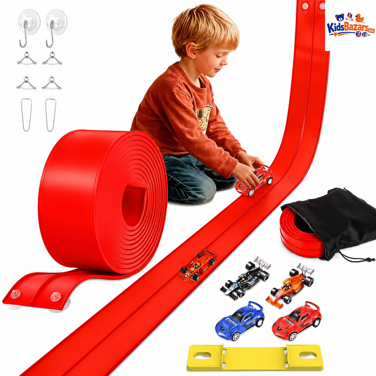 Flexible Double-track Race Children Toys DIY Track Racing Car Ramp Compatible 4 Cars Portable Rolls