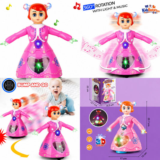 Kids Toys Dolls 3D Light 360 Degree Movement Dance Princess Doll