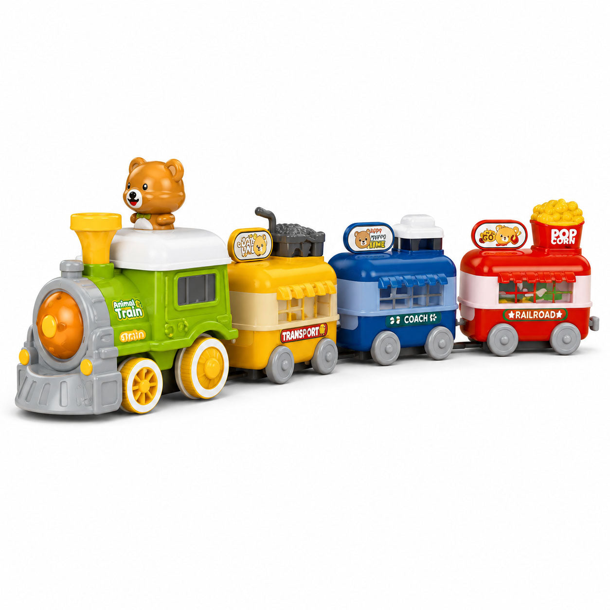 Bear Electric Smoke Spray Train with 18 Piece Track Set for Kids