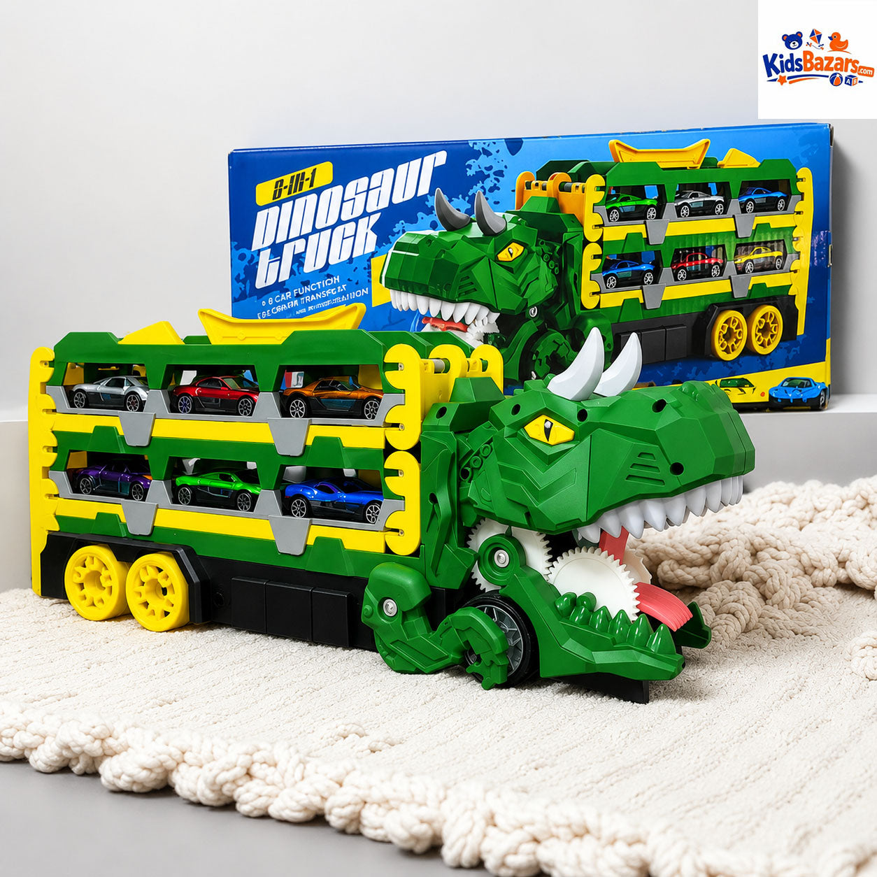 Urban Rail Track Toy Set for Boys, Transforming Dinosaur Truck Children's Toy, Includes 6 Vehicles, Ultimate Garage Playset, Suitable for Kids