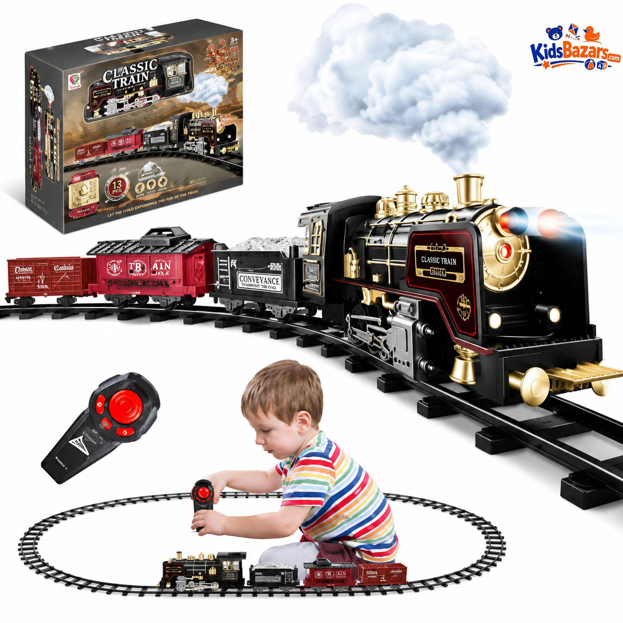 Kids Western Express Train Set Round Track – Light & Sound Toy for Children