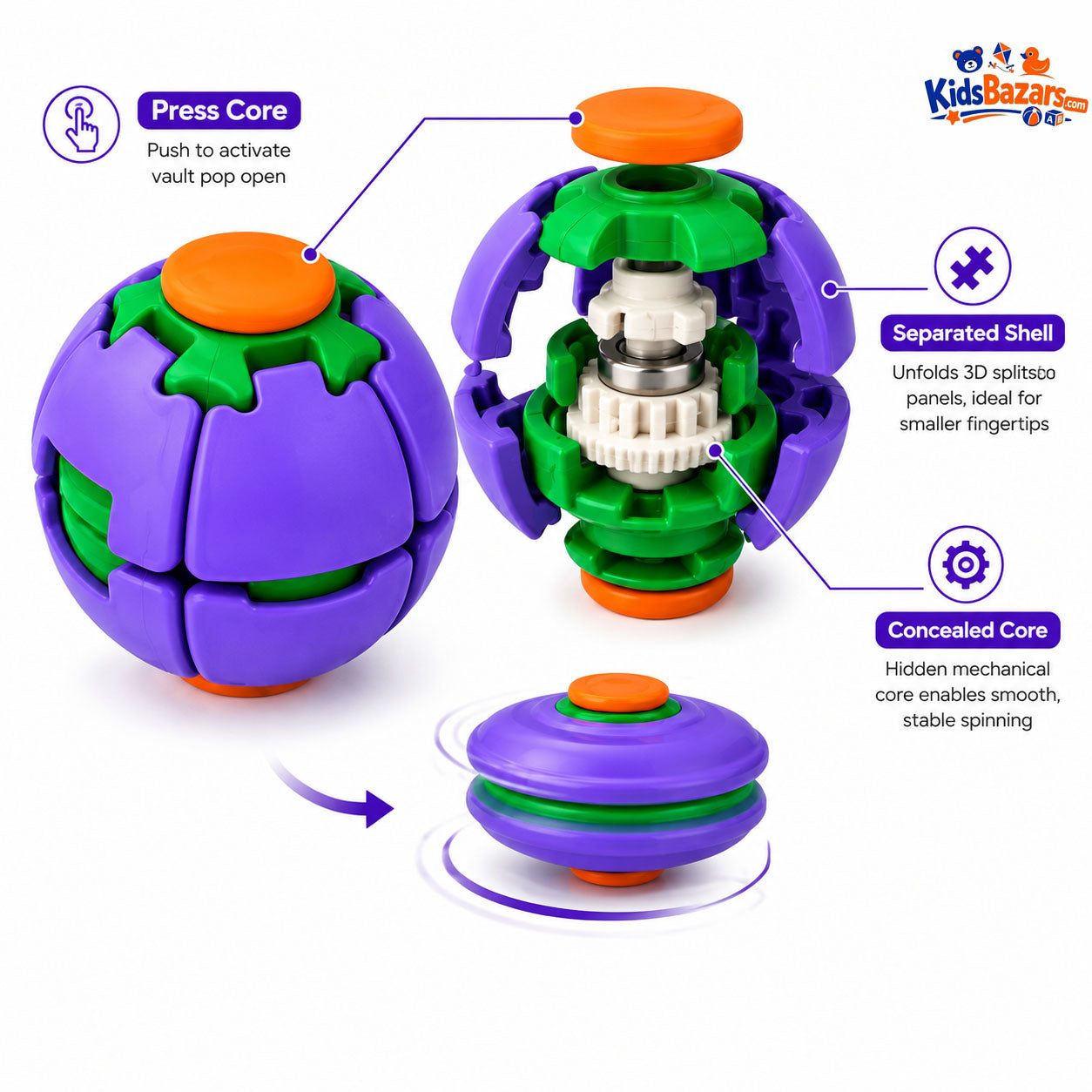 Fidget Magic Ball Spinner Cube Toy, 3D Fidget Spinner Ball Toy