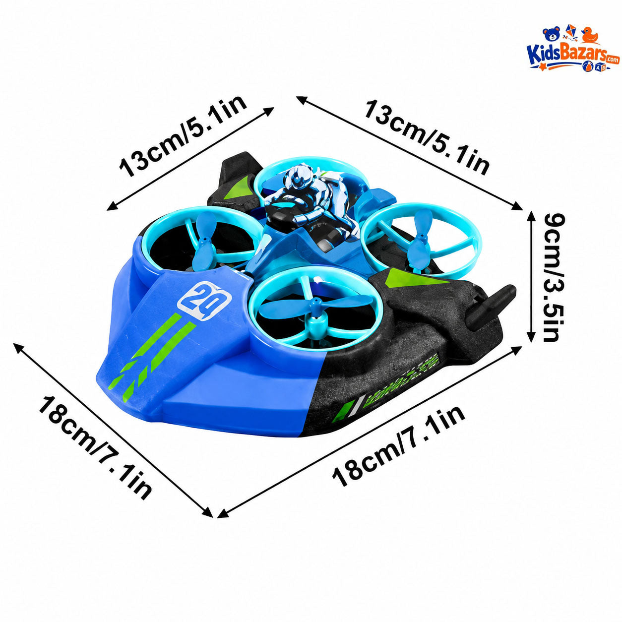 ATRC SLA Troxenie 3-in-1 RC Hovercraft Drone | Sea, Land & Air Remote Control Vehicle | Rechargeable Flying Toy for Kids