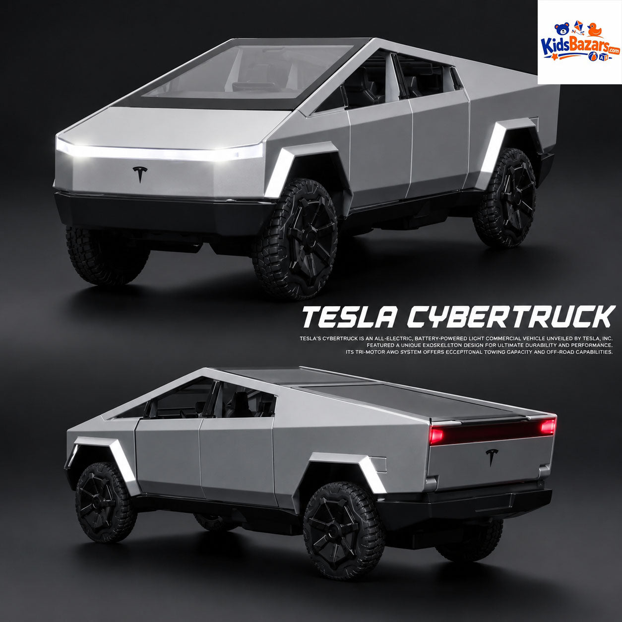 1:32 scale diecast Tesla Cybertruck toy model with openable front doors and light music