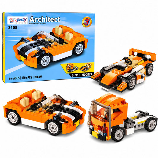 3-in-1 Architect Race Car Building Blocks – Creative DIY Construction Toy for Kids