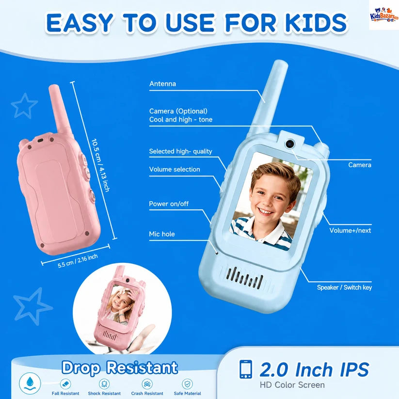 2Pcs Rechargeable Kids Video Walkie Talkie