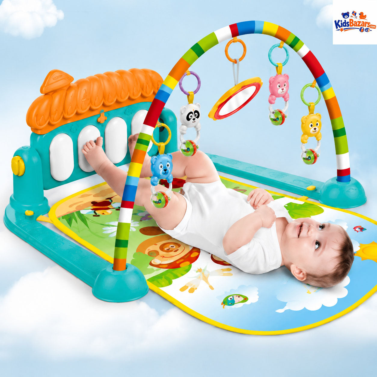 Kids Piano Fitness Bed With Lights Sound