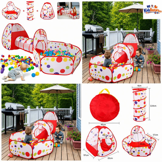 3-in-1 Kids Tunnel Play Tent House – Foldable Indoor & Outdoor Pop-Up Playhouse for Toddlers