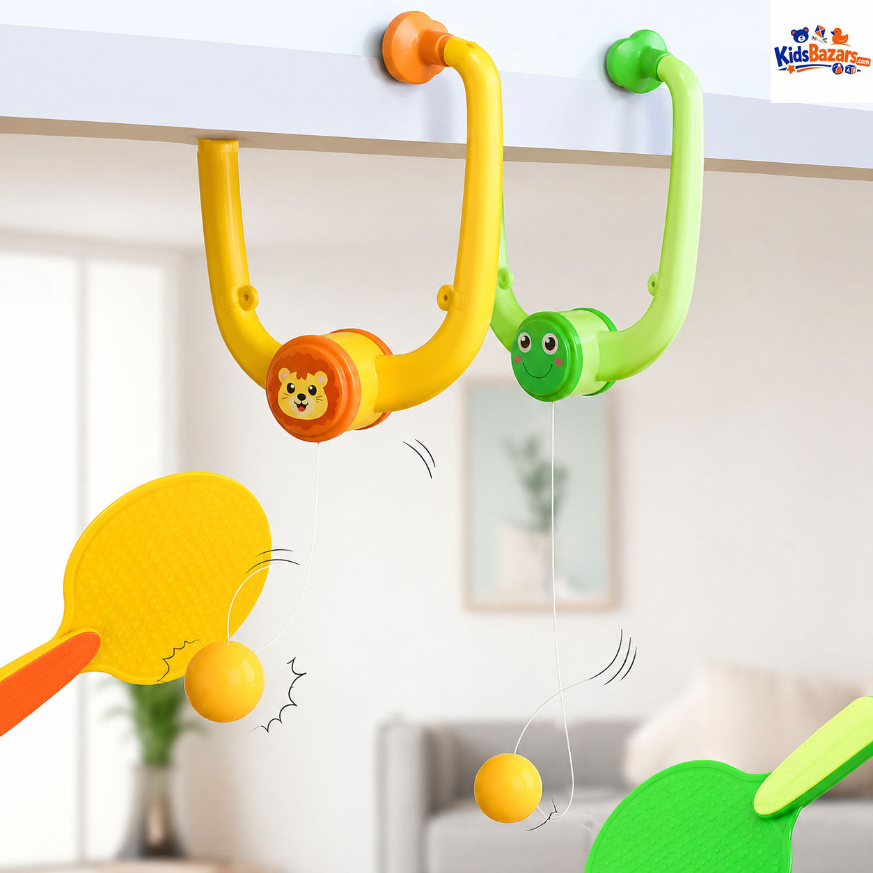 Indoor Hanging Table Tennis, Includes two paddles, balls, and a hanging mechanism to practice without a table