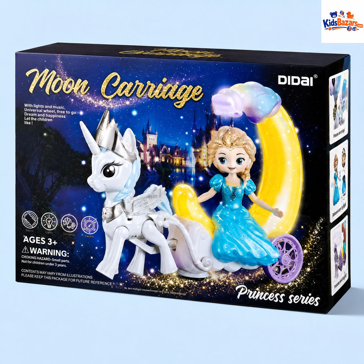 Princess Moon Carriage Unicorn Toy with LED Lights & Music | Battery Operated Kids Toy