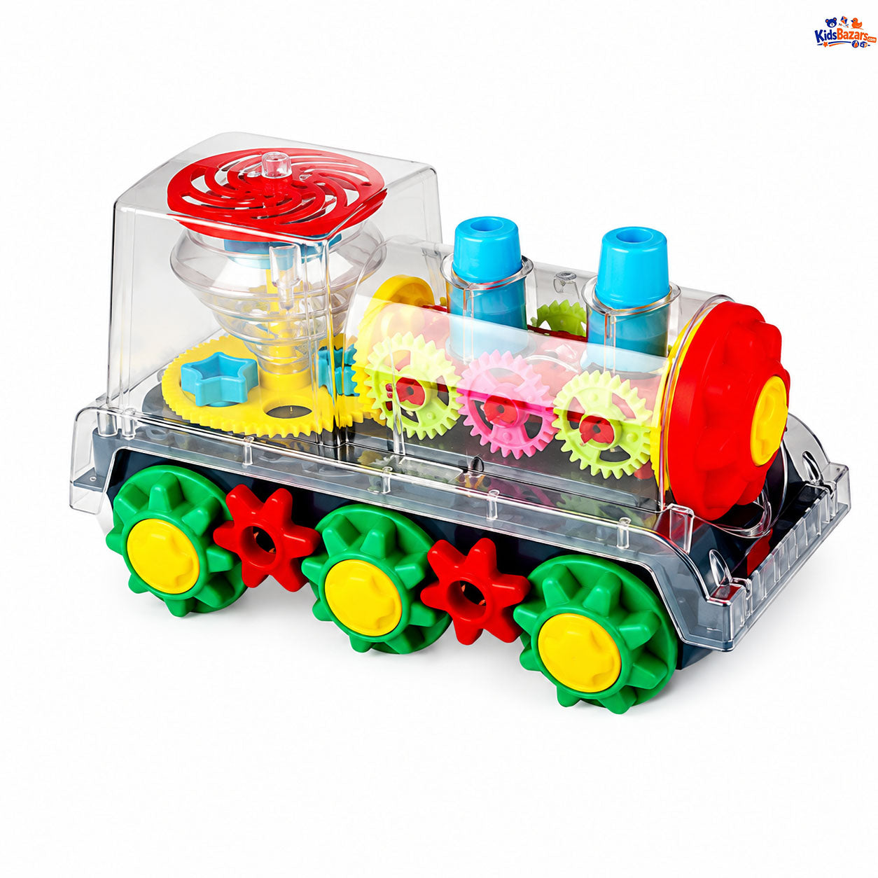 Gear Train Toy with Flashing Lights and Music, 360 Rotation, Battery Operated Bump and Go Car