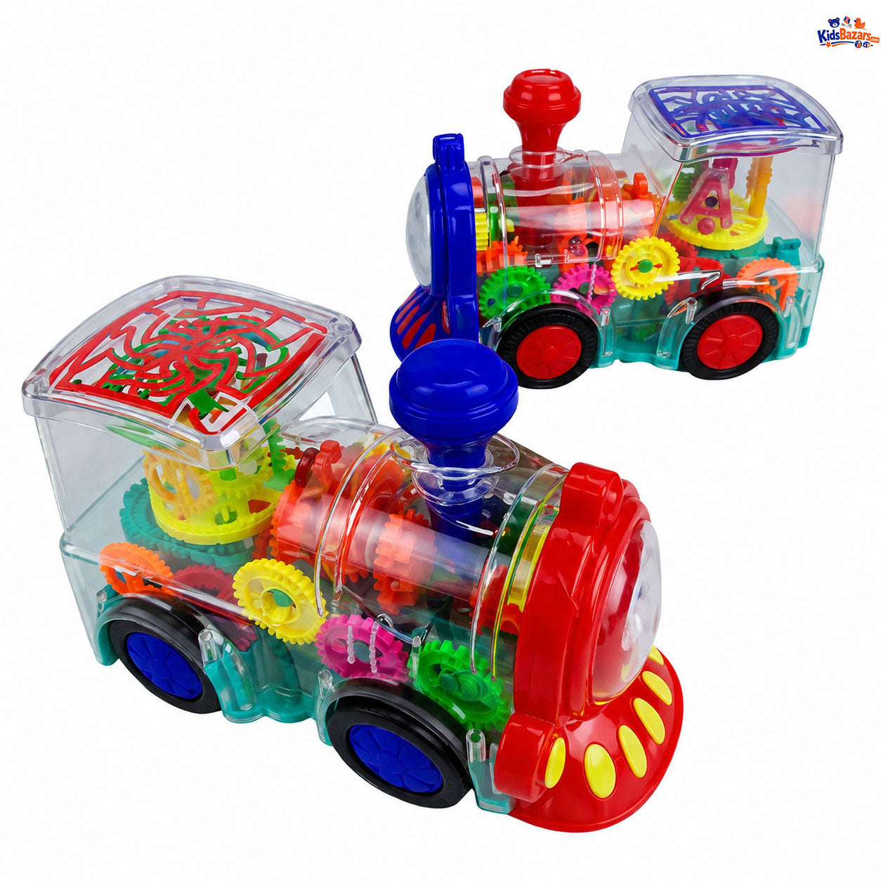 Gear Train Toy with Flashing Lights and Music, 360 Rotation, Battery Operated Bump and Go Car