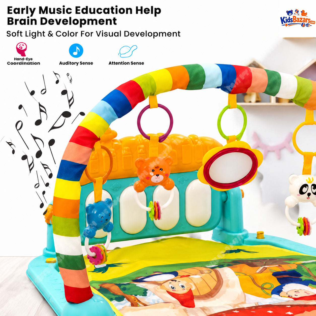 Kids Piano Fitness Bed With Lights Sound