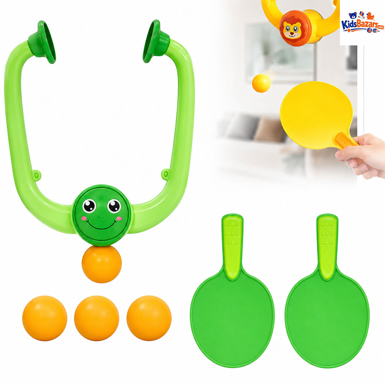 Indoor Hanging Table Tennis, Includes two paddles, balls, and a hanging mechanism to practice without a table