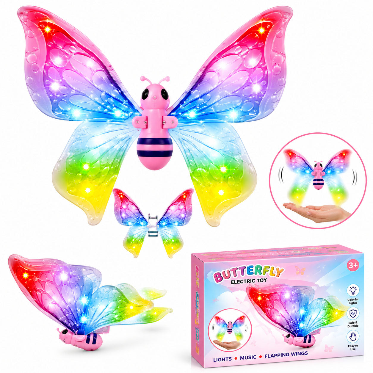 Electric Butterfly Flapping Bee Wings Toy for Kids – Light-Up Flying Fun Toy