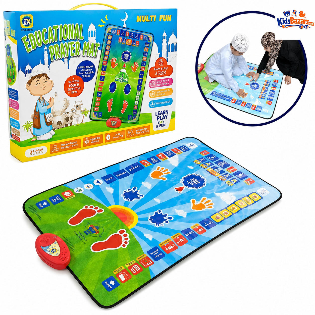 Educational Prayer Mat for Kids – Interactive My Salah Sajadah | Touch & Sound Islamic Learning Prayer Mat with 7 Languages