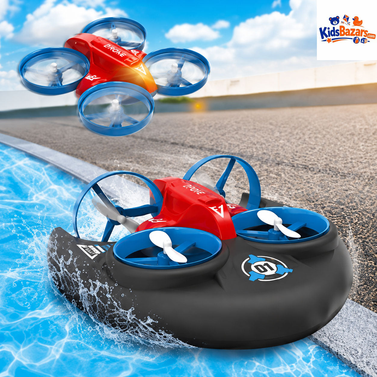 ATRC SLA Troxenie 3-in-1 RC Hovercraft Drone | Sea, Land & Air Remote Control Vehicle | Rechargeable Flying Toy for Kids