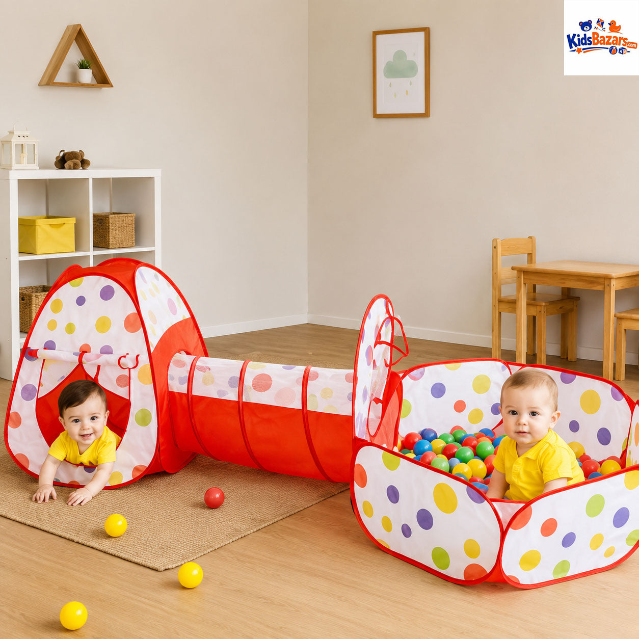 3-in-1 Kids Tunnel Play Tent House – Foldable Indoor & Outdoor Pop-Up Playhouse for Toddlers
