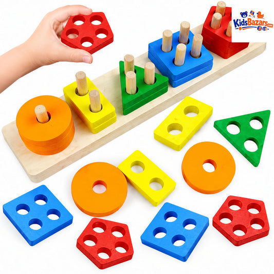 5 Column Geometrical Shape Sorter Toy – Colorful Plastic Puzzle for Kids Learning