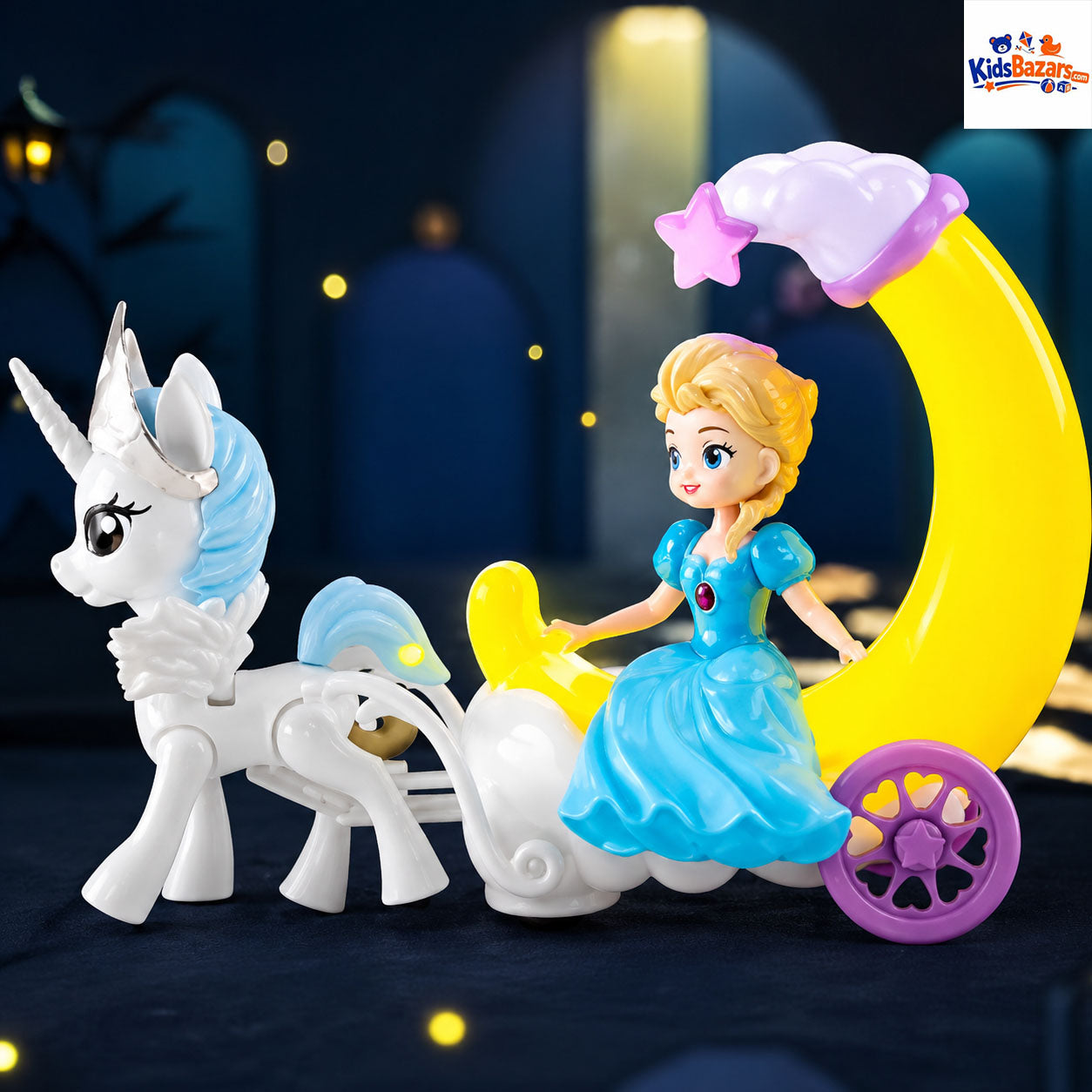 Princess Moon Carriage Unicorn Toy with LED Lights & Music | Battery Operated Kids Toy