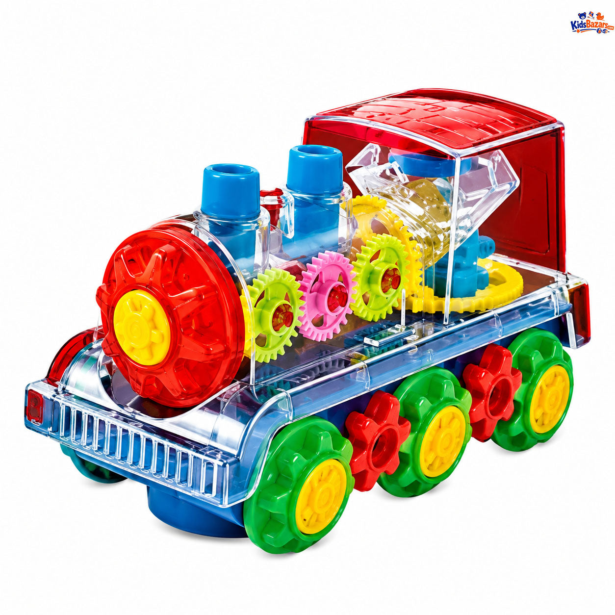 Gear Train Toy with Flashing Lights and Music, 360 Rotation, Battery Operated Bump and Go Car