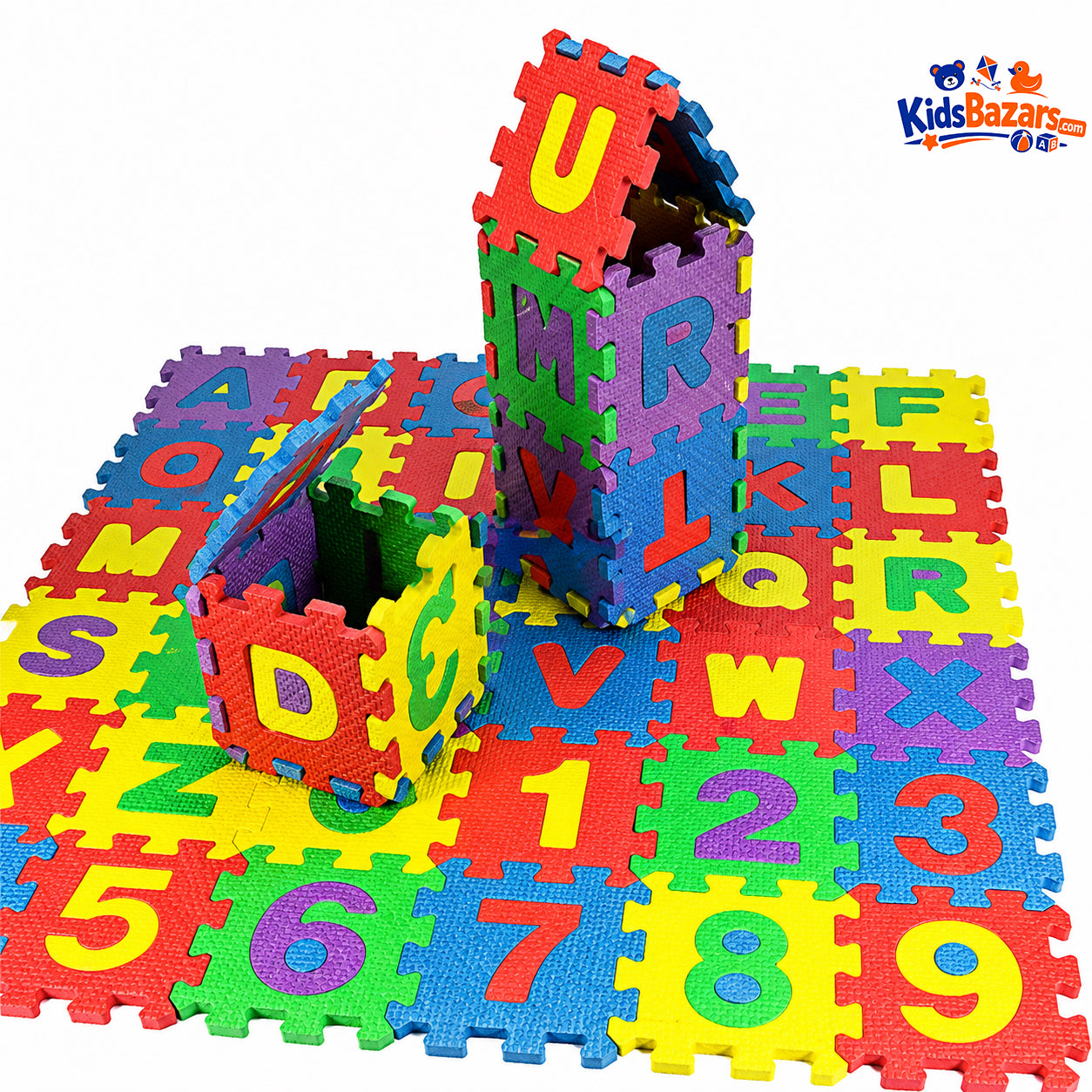 kidsbazars.com Kids ABC & Number Foam Mat – 36 Pcs Educational Puzzle Playmat for Toddlers