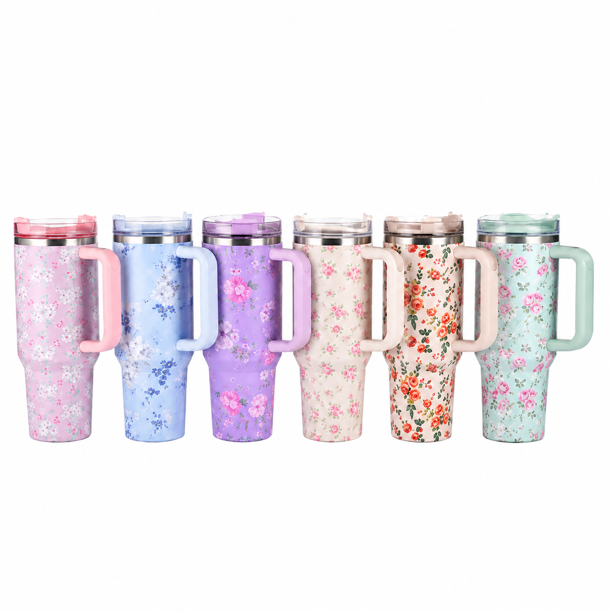 Smart Living Store Floral Insulated Tumbler 1200ml (40oz) with Handle & Straw | Double Wall Vacuum Stainless Steel | Leak-Proof Travel Mug