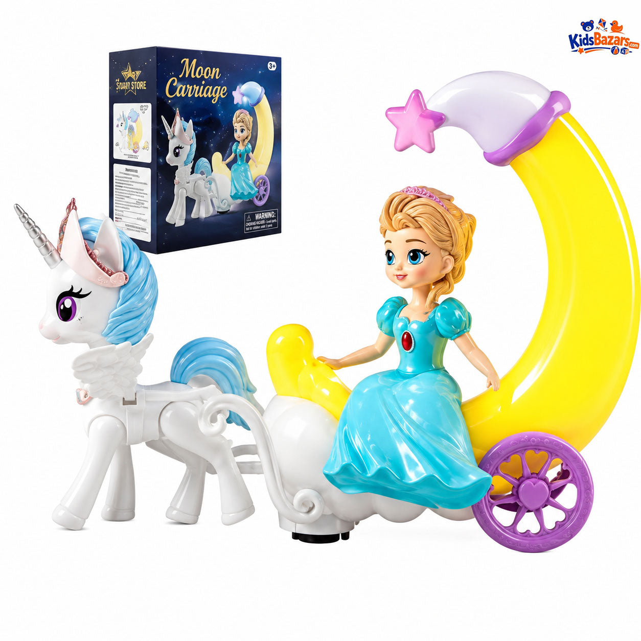 Princess Moon Carriage Unicorn Toy with LED Lights & Music | Battery Operated Kids Toy