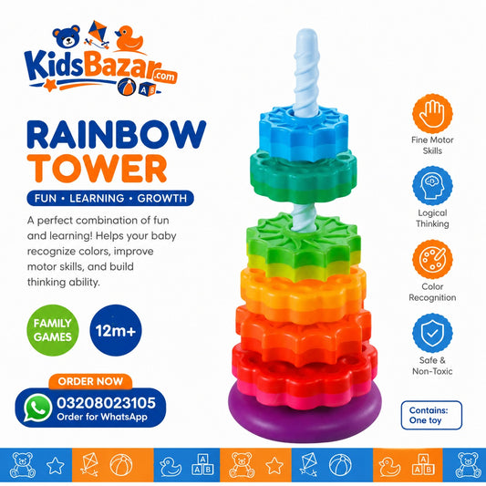 kidsbazars.com Rainbow Tower 6 Stages – Colorful Stacking Toy for Kids