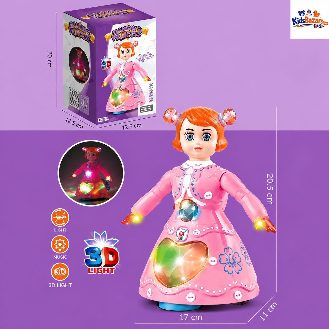 Kids Toys Dolls 3D Light 360 Degree Movement Dance Princess Doll