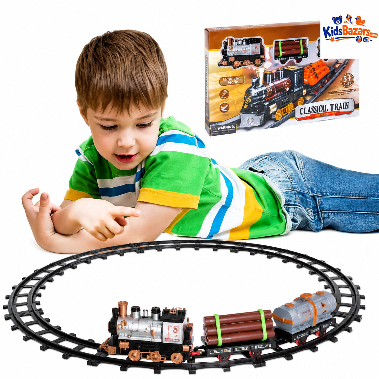 Kids Western Express Train Set Round Track – Light & Sound Toy for Children