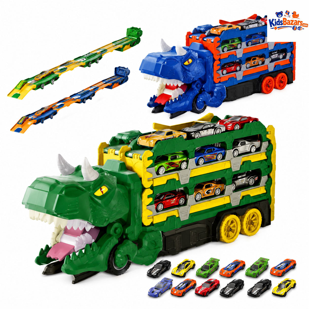 Urban Rail Track Toy Set for Boys, Transforming Dinosaur Truck Children's Toy, Includes 6 Vehicles, Ultimate Garage Playset, Suitable for Kids