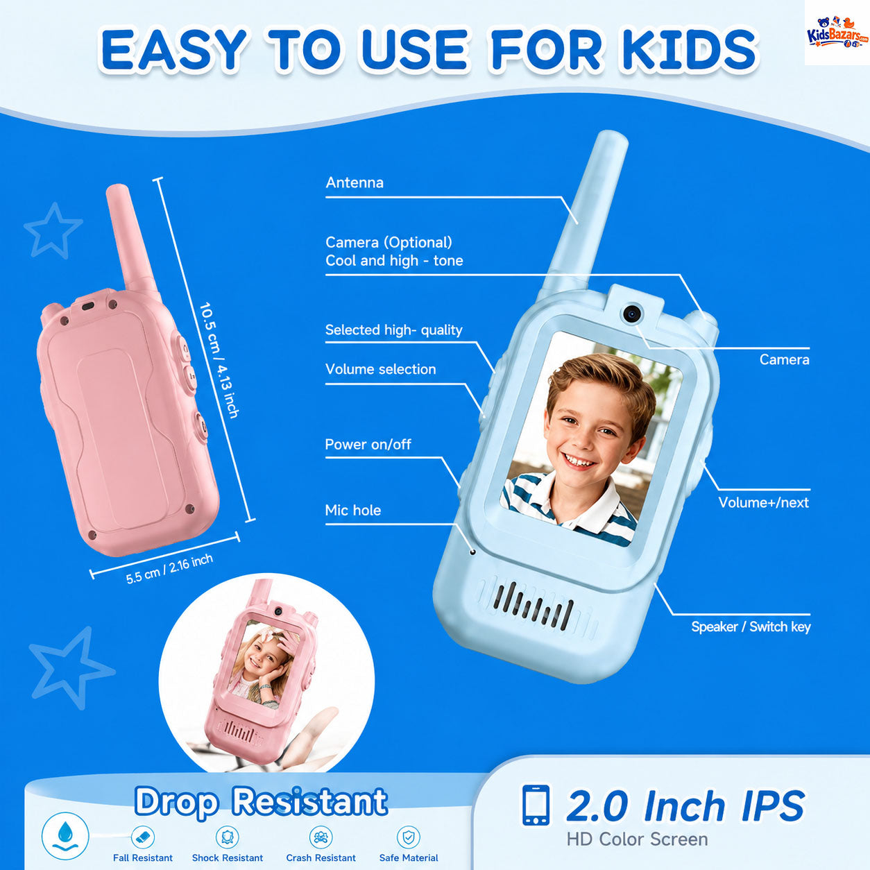 2Pcs Rechargeable Kids Video Walkie Talkie