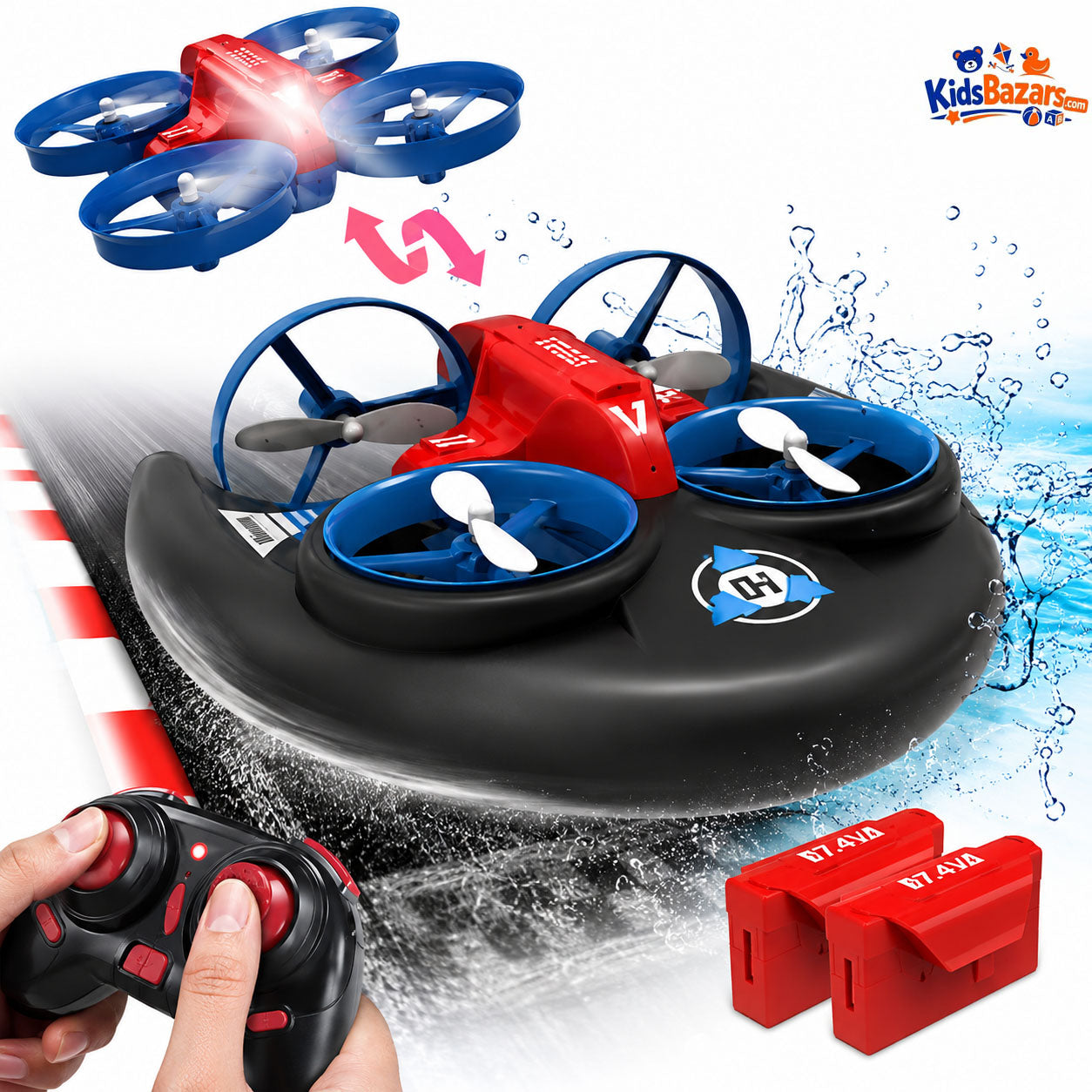 ATRC SLA Troxenie 3-in-1 RC Hovercraft Drone | Sea, Land & Air Remote Control Vehicle | Rechargeable Flying Toy for Kids