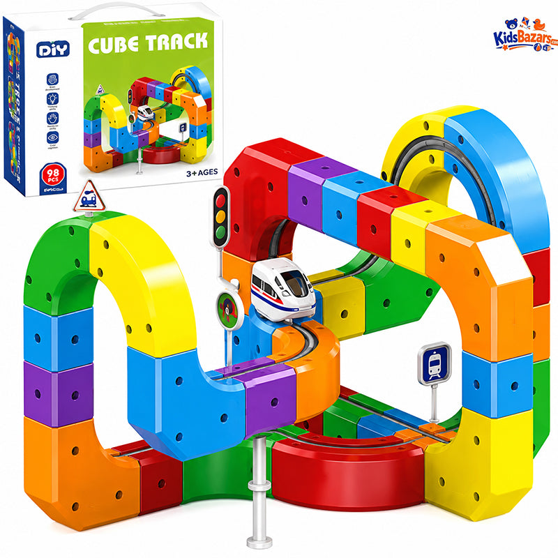 Children Magnetic Rail Car Cube Toys – DIY Building Blocks Set for Kids