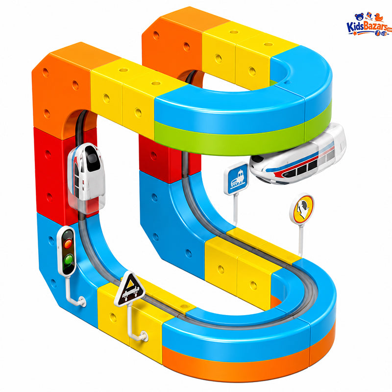 Children Magnetic Rail Car Cube Toys – DIY Building Blocks Set for Kids