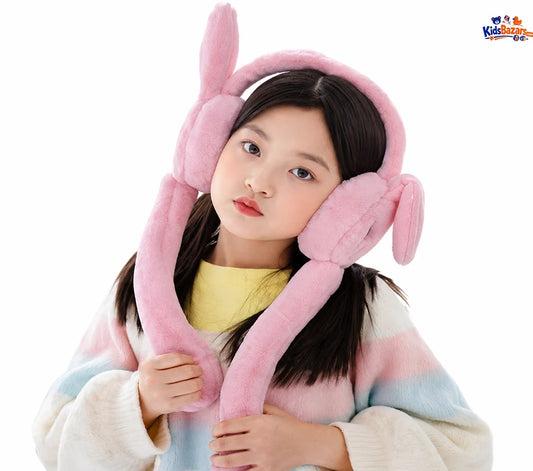 Cute Bunny Earmuffs With Moving Ears For Kids – Soft Plush Ear Warmers