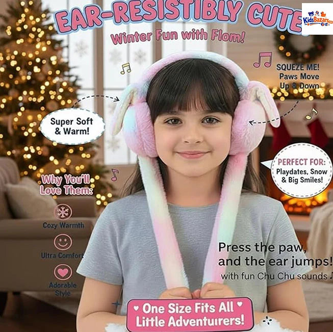 Cute Bunny Earmuffs With Moving Ears For Kids – Soft Plush Ear Warmers