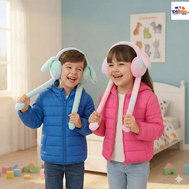 Cute Bunny Earmuffs With Moving Ears For Kids – Soft Plush Ear Warmers