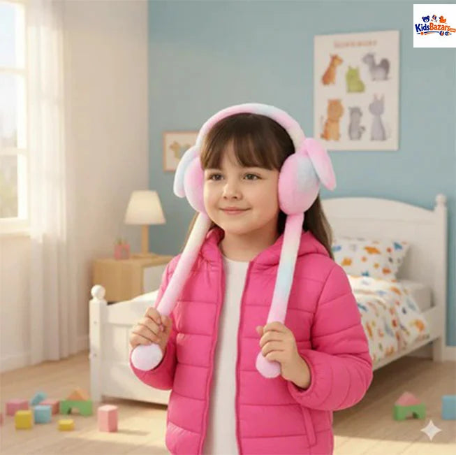 Cute Bunny Earmuffs With Moving Ears For Kids – Soft Plush Ear Warmers