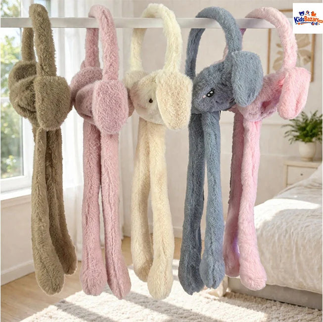 Cute Bunny Earmuffs With Moving Ears For Kids – Soft Plush Ear Warmers