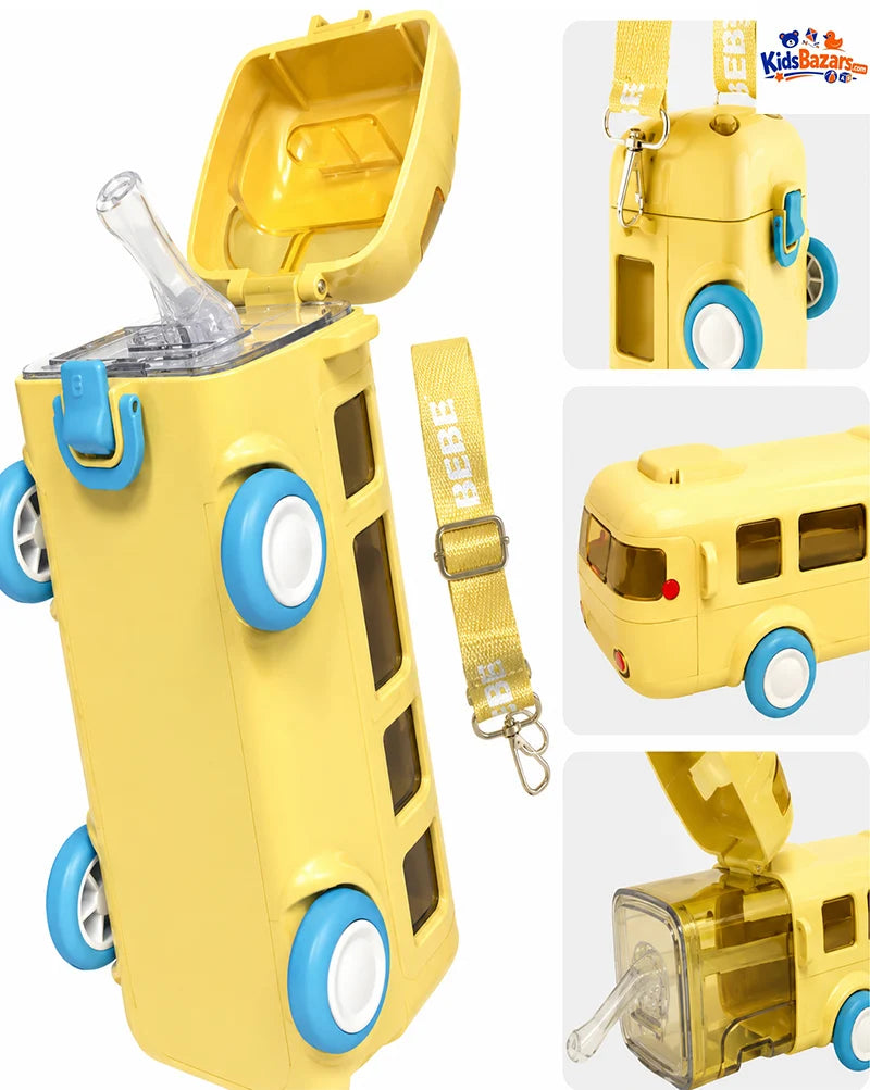 Cute Bus Water Bottle with Shoulder Strap 550 ml