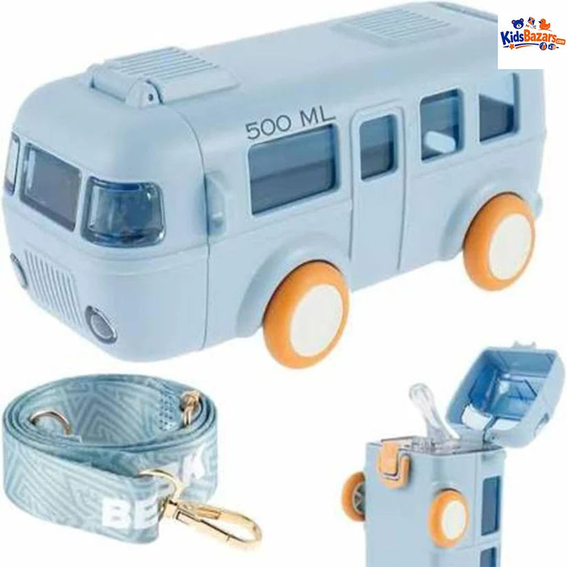 Cute Bus Water Bottle with Shoulder Strap 550 ml