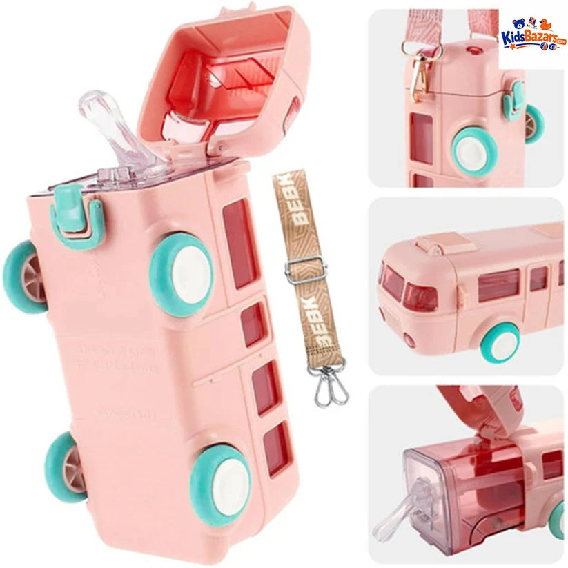 Cute Bus Water Bottle with Shoulder Strap 550 ml