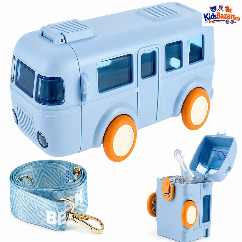 Cute Bus Water Bottle with Shoulder Strap 550 ml